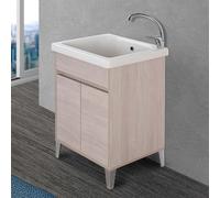 Mobile lavatoio 60x50 cm linea Way rovere chiaro con vasca e strofinatoio