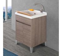 Mobile lavatoio 60x50 cm rovere scuro con vasca in ceramica Way