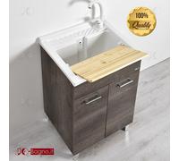 Mobile Lavatoio 60x50 con Vasca in Resina Profondità Interna 23 CM Olmo Scuro