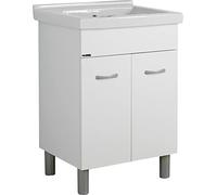 Mobile Lavatoio 60x50 in Ceramica Completo con Pilozza Profonda - Mobile Lavanderia Salvaspazio per Interno garage e Terrazze - con Sifone e Piletta Inclusi - Jo-Bagno (NO Foro Rubinetto)