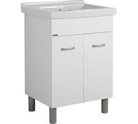 Mobile Lavatoio 60x50 in Ceramica Completo con Pilozza Profonda - Mobile Lavanderia Salvaspazio per Interno e Terrazza - con Sifone e Piletta Inclusi - Jo-Bagno (SX Foro Rubinetto)