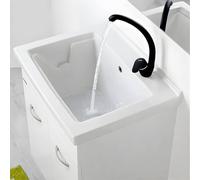 Mobile Lavatoio 60x50 in Ceramica Completo con Pilozza Profonda - Mobile Lavanderia Salvaspazio per Interno - con Sifone e Piletta Inclusi - Jo-Bagno (DX Foro Rubinetto)