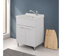 Mobile lavatoio 60x50 rovere bianco Moon con vasca in ceramica Dolomite