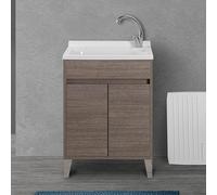 Mobile lavatoio 60x50 rovere scuro con vasca asse e kit scarico Way