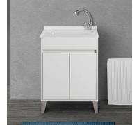 Inbagno Mobile Lavanderia con lavatoio in Resina Linea Way, L.59,3xP.49,8xH.85,5 cm, 3 colorazioni Disponibili, Include ASSE lavapanni e Kit sifone+piletta (Bianco Lucido)