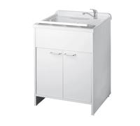Mobile lavatoio 60x60 cm in resina bianco per esterno con ante