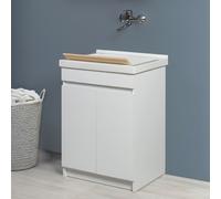 Mobile lavatoio 61x50 cm bianco opaco con vasca in ceramica e kit scarico