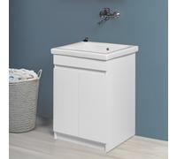 Mobile lavatoio 61x50 cm bianco opaco con vasca in ceramica e strofinatoio