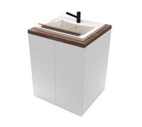 Mobile lavatoio 71x65 cm bianco e legno con vasca in resina e ripiano interno, in kit di montaggio con sifone e piletta di scarico incluso, WANDA