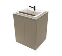 Mobile lavatoio 79x65 cm pietra ed effetto tortora con vasca in resina, in kit di montaggio con sifone e piletta di scarico incluso, WANDA