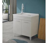 Mobile lavatoio 80x50 cm grigio calce vasca in resina e kit di scarico Moon