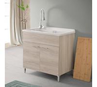 Mobile lavatoio 80x50 Cm Rovere Grigio Per Interno Con 2 Ante