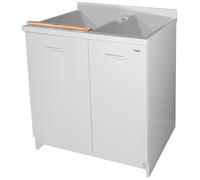 Mobile Lavatoio 80x60x85cm 2 Ante 2 Vasche Asse in Legno Montegrappa Edilla Bianco con Cesto