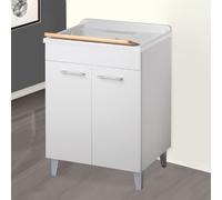 Mobile lavatoio a 2 ante in legno Bianco con vasca in Abs 60x50 cm