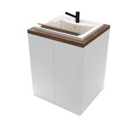 Mobile lavatoio 79x65 cm bianco e legno con vasca in resina, in kit di montaggio con sifone e piletta di scarico incluso, WANDA