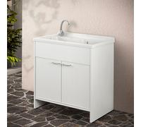 Mobile lavatoio esterno 80x50 bianco con vasca in resina