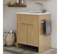 Mobile lavatoio frassino vasca in resina con asse e kit di scarico 60x50x85H cm