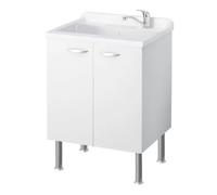 Mobile Lavatoio In Bilaminato Bianco a 2 Ante Con Vasca 60x50x85h