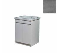 Mobile Lavatoio in Ceramica 2 Ante e Strofinatoio Integrato 60x50x86A cm Grigio Cemento