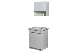 Mobile Lavatoio in Ceramica 2 Ante e Strofinatoio Integrato 60x60x86A cm Olmo Bianco