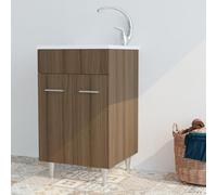 Mobile lavatoio in legno 60x50 50x50 45x50 cm asse lavapanni pilozza vasca in resina lavanderia (60x60 cm, Rovere Medio)