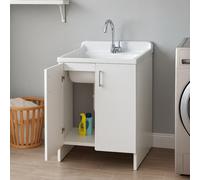 Mobile Lavatoio in Legno 60x50 con 2 Ante Incluso Vasca e Asse Lavabo - Bianco