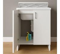 Mobile Lavatoio in Legno bianco 60x50 con 2 Ante Incluso Vasca e Asse Lavabo