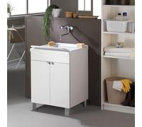 Mobile lavatoio in legno Bianco con vasca in resina (2 Ante, 60x60 cm)