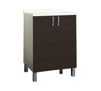 Mobile Lavatoio in legno Olmo Caffè a 2 ante con vasca in metacrilato 60x50 cm