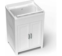 Adventa: Mobile lavatoio in resina di PP, Facile da montare, Vasca Resistente agli acidi di uso comune, Lavanderia, Garage, Esterno, 60L x 50P x 85H cm, Bianco