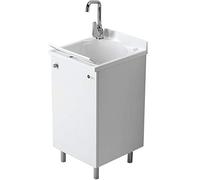 Mobile Lavatoio Interno Arredamenti Montegrappa Look One 45x50 H85 cm DX Destro Cerniere Economico Piedini Fondo Ripiano Alluminio Struttura Legno Bianco Asse Vasca Termoplastico Lavapanni Pomello