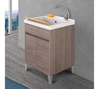 Inbagno Mobile lavatoio Lavanderia con Vasca in Ceramica, L.61 x P.51 x H.87,5 cm, Serie Way Diverse colorazioni, Include Vasca in Ceramica Bianco Lucido (Rovere Scuro)
