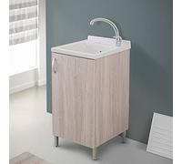 Mobile lavatoio Lavanderia in Legno con Vasca in Resina Resistente agli acidi, Completo di ASSE di Lavaggio e Kit sifone + piletta (Olmo, 45x50 cm 1 Anta)