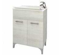 Mobile lavatoio lavanderia in legno rovere bianco 60x50 cm con vasca e tavoletta