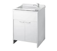 Mobile lavatoio, misura cm.60x50x88, 2 ante, vasca e asse lavapanni, in resina colore bianco, per interno o esterno
