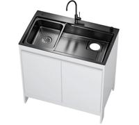 Mobile Lavatoio Moderno, Armadio Impermeabile in Alluminio a Nido d'Ape con Lavello Nero Nano Inox, Lavatoio da Esterno/Interno con Rubinetto a Collo di Cigno, Bianco/Grigio