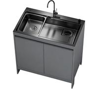Mobile Lavatoio Moderno, Armadio Impermeabile in Alluminio a Nido d'Ape con Lavello Nero Nano Inox, Lavatoio da Esterno/Interno con Rubinetto a Collo di Cigno, Bianco/Grigio