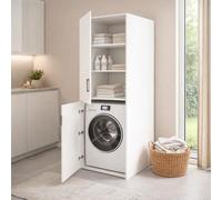 Mobile Lavatrice Asciugatrice Con 2 Ante E Ripiani Mobiletto Lavanderia Bagno Armadietto Verticale Armadio Salvaspazio Con Vano Incasso Chiusura Soft Closing Design Moderno 70 × 70 × 180 Cm Bianco
