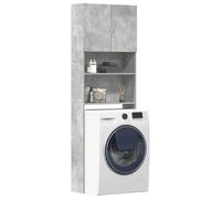 Mobile Lavatrice Grigio Cemento 190x64x24 cm, Mobile Bagno Lavatrice, Mobiletto Porta Lavatrice da Bagno con Scaffale e Armadietti Legno Multistrato (Peso 25,8KG)