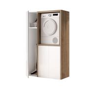 Mobile lavatrice in legno 119x182 cm con colonna portascope per lavanderia Noce/