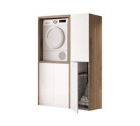 Mobile lavatrice in legno 119x182 cm per lavanderia con 2 moduli e colonna Noce/