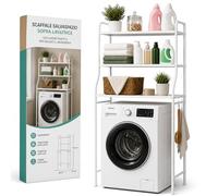 Mobile Lavatrice Salvaspazio con 3 Ripiani STABILE - Scaffale Organizer Bagno e Lavanderia in Acciaio - MONTAGGIO SEMPLICE con Ganci Laterali e Piedini REGOLABILI per Detersivi, Asciugamani e Altro