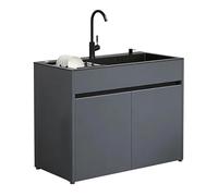 Mobile Lavello con Vasca in Acciaio Inox Nero per Lavanderia e Garage, armadietto in alluminio a nido d'ape con rubinetto, dispenser sapone e cestello estraibile, impermeabile e regolabile