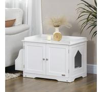Mobile Lettiera per Gatti a 2 Ante con Contenitore Esterno, Mobiletto Lettiera Coperta con Divisorio Interno Regolabile e Porta Laterale, 86x48x52 cm, Bianco L'elegante mobile per lettiera gatti PawHu