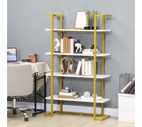 Mobile Libreria a 4 Livelli Rialzato e Multiuso, in MDF e Acciaio, 92x35x152cm