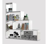 Mobile Libreria Bianca Lucida Divisorio Scala Bifacciale Design a Giorno Legno
