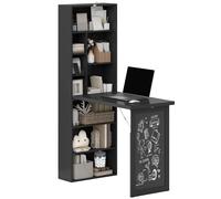 Mobile Libreria con Scrivania Salvaspazio Pieghevole 98x51x153 cm in Legno e MDF Nero