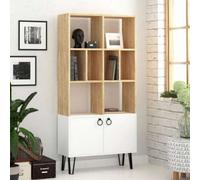 Mobile Libreria in Legno Bianco Rovere con Ante Moderna Scaffali Ufficio Sala
