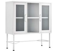 Mobile Madia con 2 Ante Mobiletto Credenza Design Moderno Metallo Vetro Bianco