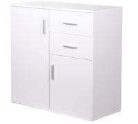 BAKAJI Cassettiera Mobile Madia Mobiletto 2 Ante 2 Cassetti Armadietto Spazioso Design Minimal Camera da Letto Soggiorno Arredamento Casa Ufficio Resistente Robusto Multiuso (Bianco)